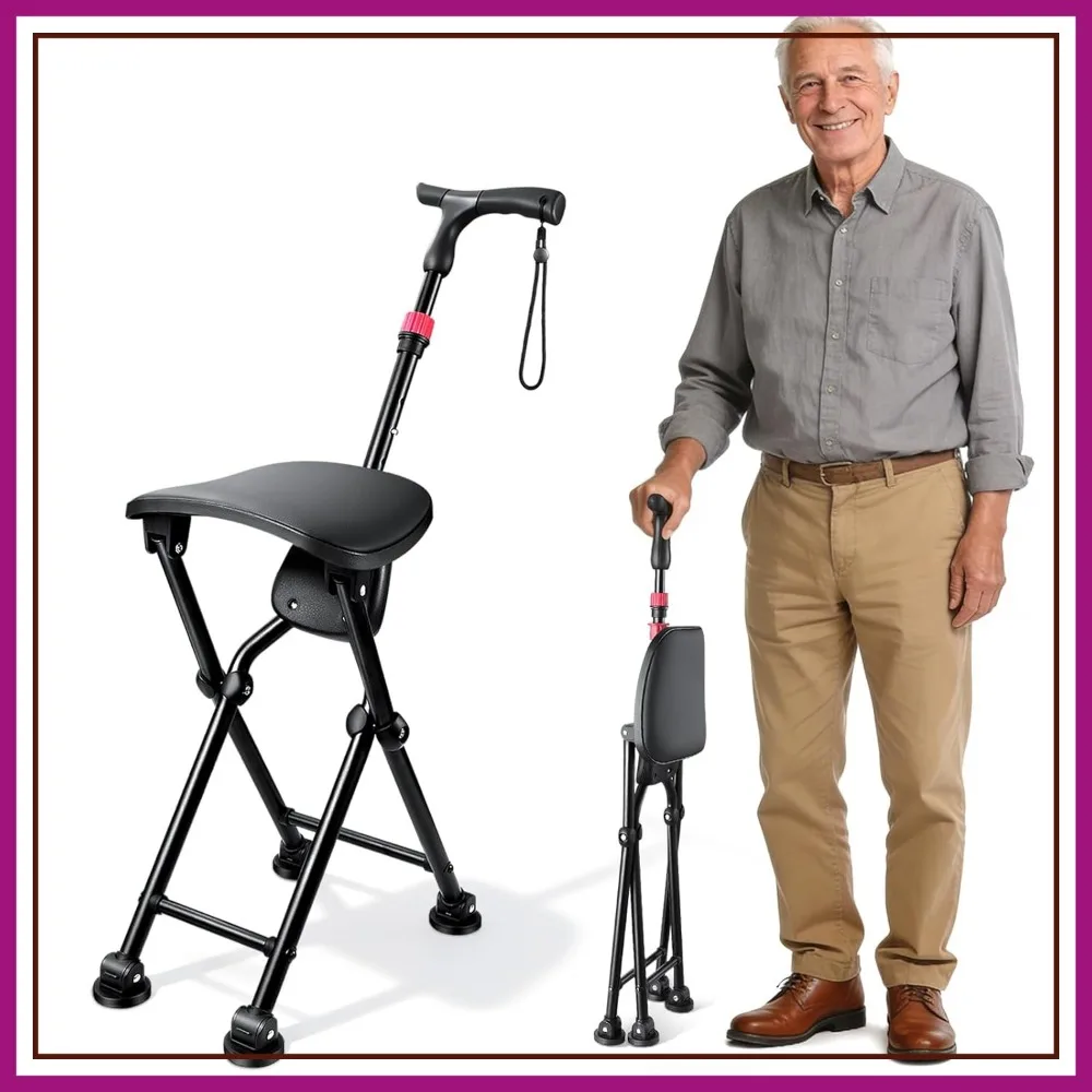 Four-Legged Cane with Seat, Folding Lightweight, Adjustable Anti-Slip, Unisex Walking Cane Chair for Adults Seniors
Four-Legged Cane with Seat, Folding Lightweight, Adjustable Anti-Slip, Unisex Walking Cane Chair for Adults Seniors