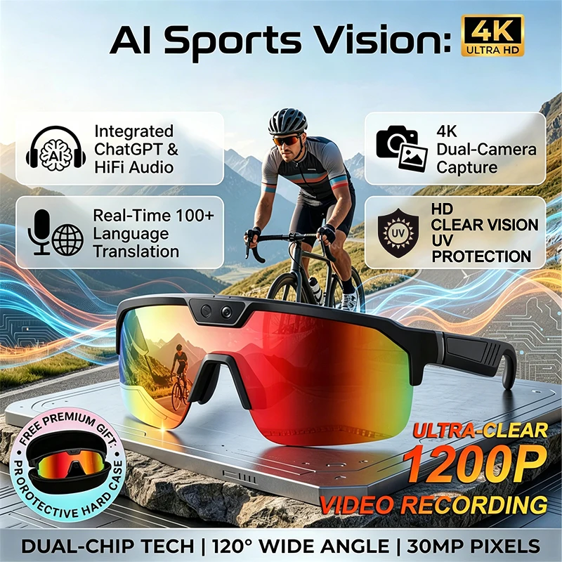 Sports Smart Glasses - Cycling & Running - 800W HD Camera Recording - AI Translation - Bluetooth Calls & Music - Smart Glasses
Sports Smart Glasses - Cycling & Running - 800W HD Camera Recording - AI Translation - Bluetooth Calls & Music - Smart Glasses