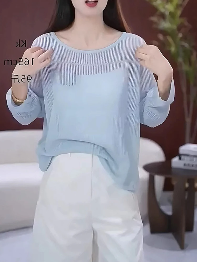 Korean Style round Neck Ice Silk Knitted Long Sleeve Comfortable Fashionable Color Sun Protection Top Women's Clothing
Korean Style round Neck Ice Silk Knitted Long Sleeve Comfortable Fashionable Color Sun Protection Top Women's Clothing