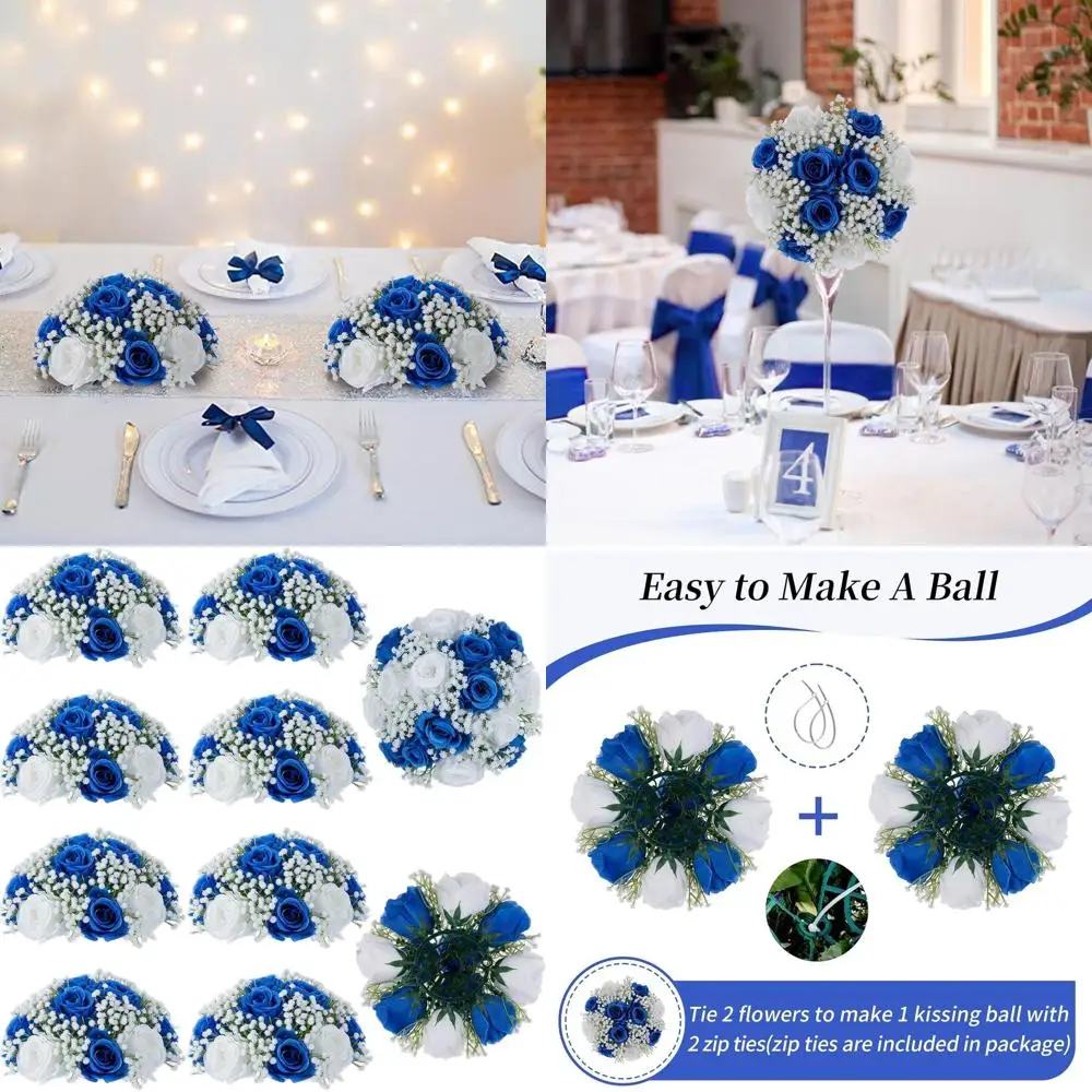 Royal Blue Rose & Baby's Breath Artificial Flower Centerpieces, Set of 10 for Weddings, Parties, or Home Decor
Royal Blue Rose & Baby's Breath Artificial Flower Centerpieces, Set of 10 for Weddings, Parties, or Home Decor