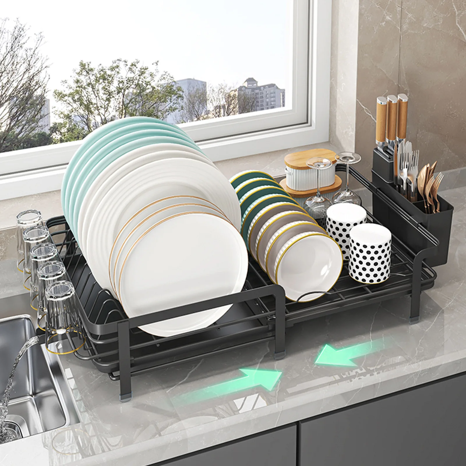 Retractable dish storage rack, tableware, cups, tableware and chopsticks, drain rack, household multi-functional kitchen rack
Retractable dish storage rack, tableware, cups, tableware and chopsticks, drain rack, household multi-functional kitchen rack