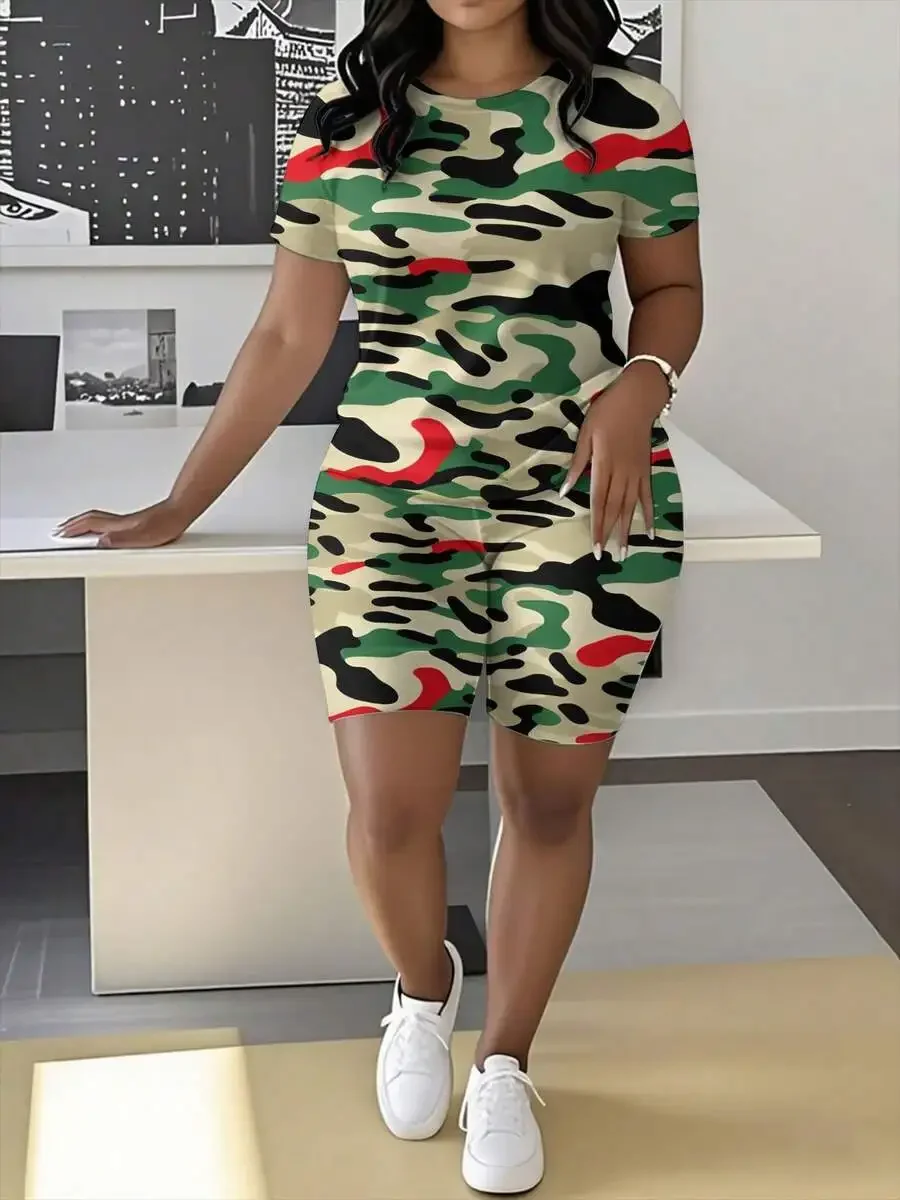 Womens Plus Size Camouflage Print Short Sleeve Top And Shorts Set Casual Comfortable Knitted Outfit
Womens Plus Size Camouflage Print Short Sleeve Top And Shorts Set Casual Comfortable Knitted Outfit