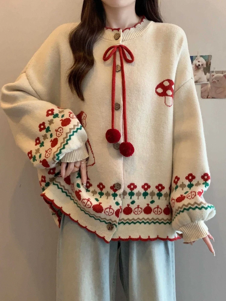 Preppy Style Cardigan Single Breasted Lantern Sleeve Flower Jacquard Sweaters Fashion Sweet Knit Tops Loose 2025 Women Clothing
Preppy Style Cardigan Single Breasted Lantern Sleeve Flower Jacquard Sweaters Fashion Sweet Knit Tops Loose 2025 Women Clothing