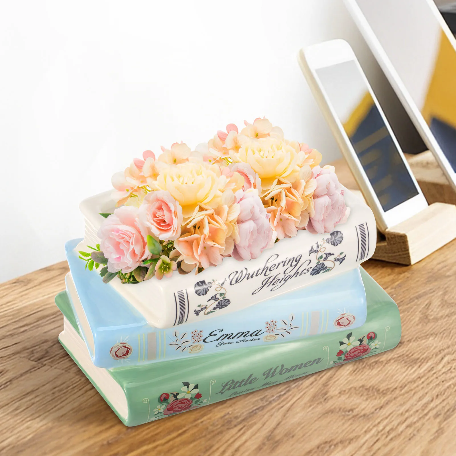 Ceramic book shaped vase Simulated succulent living room creative vase decoration Literary temperament Home decoration gift
Ceramic book shaped vase Simulated succulent living room creative vase decoration Literary temperament Home decoration gift