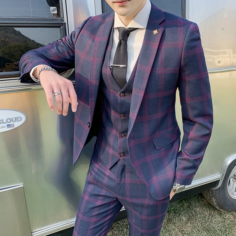 Men's 3 Pieces Suit Blazer+Vest+Pants Plaid Slim Fit Leisure High Quality Tuxedos Wedding Costume Party Prom Dress Male Suits
Men's 3 Pieces Suit Blazer+Vest+Pants Plaid Slim Fit Leisure High Quality Tuxedos Wedding Costume Party Prom Dress Male Suits