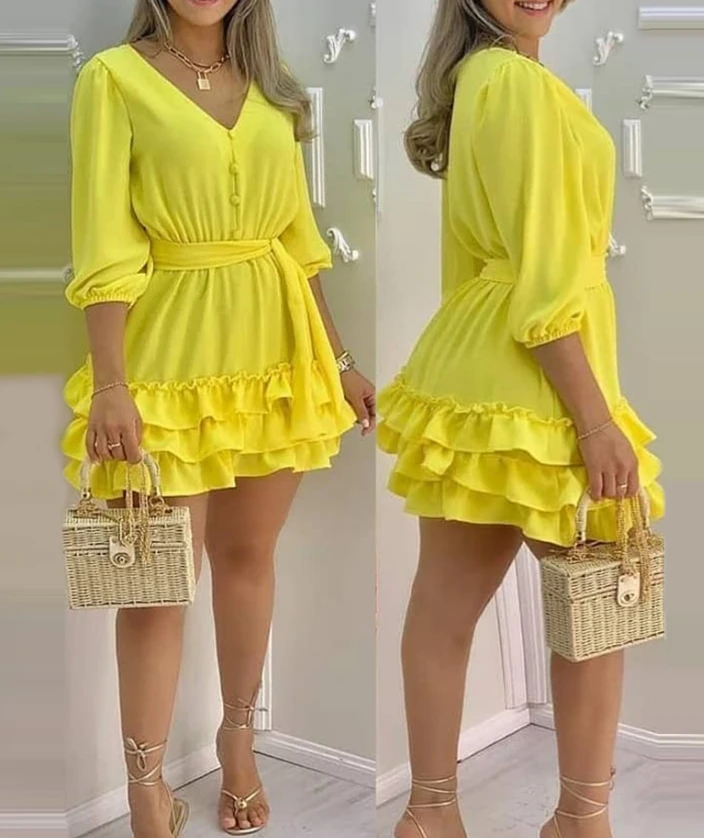Women's Spring/Summer Yellow Ruffled Dress Bright Color and Tiered Skirt Cheerful Pick for Outdoor Gatherings
Women's Spring/Summer Yellow Ruffled Dress Bright Color and Tiered Skirt Cheerful Pick for Outdoor Gatherings