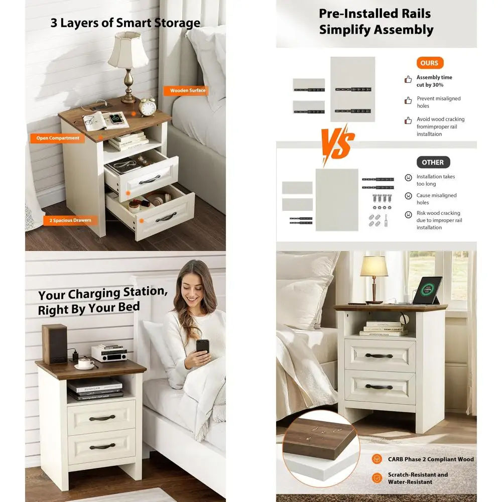 Прикроватная тумбочка для зарядной станции, стол с 2 ящиками в фермерском доме и открытой полкой, приставной столик для спальни в деревенском стиле с портами переменного и USB, белый и
Прикроватная тумбочка для зарядной станции, стол с 2 ящиками в фермерском доме и открытой полкой, приставной столик для спальни в деревенском стиле с портами переменного и USB, белый и