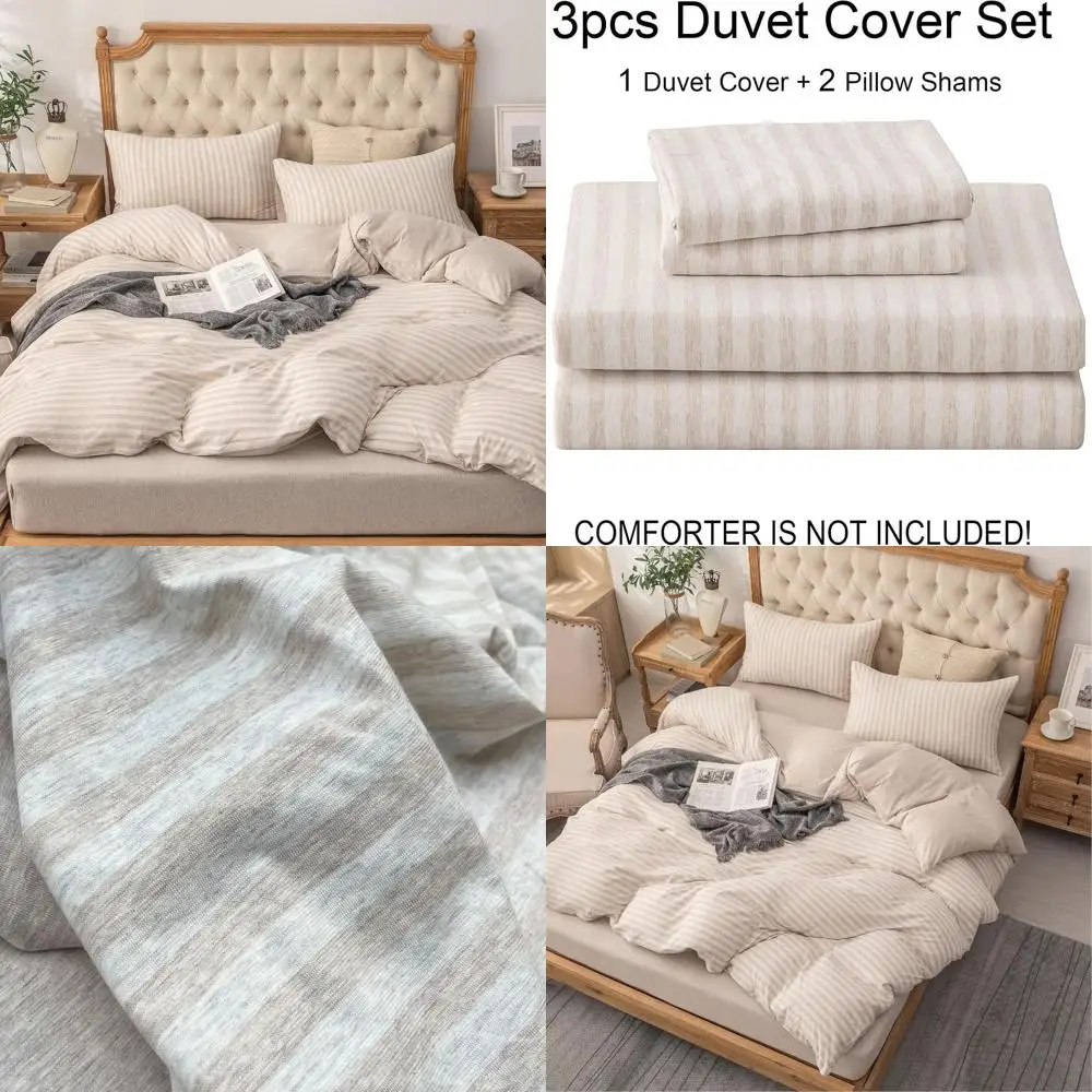 100% Cotton Jersey Knit Duvet Cover Set - Soft, Striped, Zippered, Queen Size, Heather Beige
100% Cotton Jersey Knit Duvet Cover Set - Soft, Striped, Zippered, Queen Size, Heather Beige