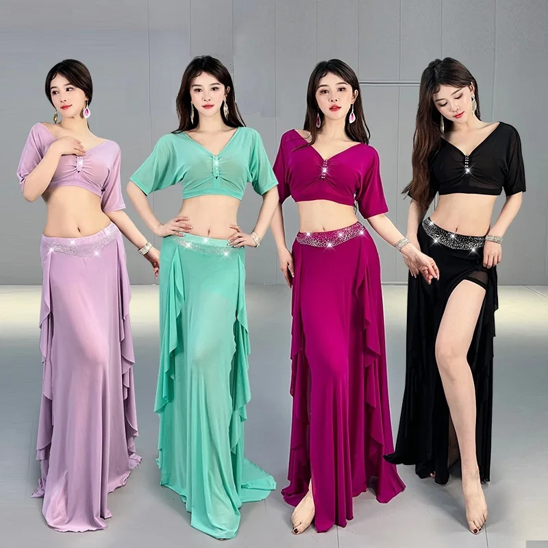 Belly Dance Practice Clothes For Women Summer Belly Dance Suit Mesh Short Sleeve Top+Long Skirt Set Female Oriental Dance Outfit
Belly Dance Practice Clothes For Women Summer Belly Dance Suit Mesh Short Sleeve Top+Long Skirt Set Female Oriental Dance Outfit