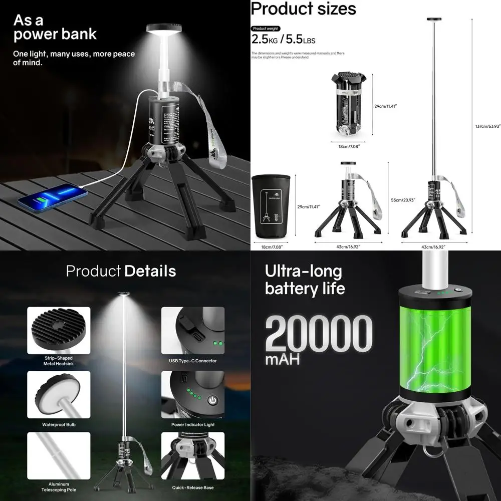 Телескопический фонарь для кемпинга, перезаряжаемый фонарь для кемпинга с аккумулятором 20000 мАч, портативный уличный фонарь для кемпинга, водонепроницаемый с 3 режимами
Телескопический фонарь для кемпинга, перезаряжаемый фонарь для кемпинга с аккумулятором 20000 мАч, портативный уличный фонарь для кемпинга, водонепроницаемый с 3 режимами