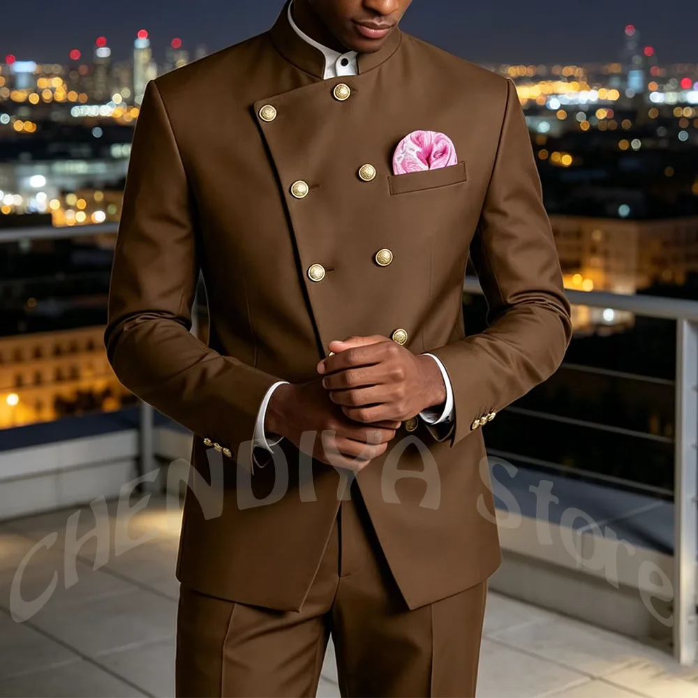Men Brown Stand Collar Double Breasted Suit 2 Piece Slim Wedding Groom Tuxedo Jacket Pants Formal Business Party Costume Homme
Men Brown Stand Collar Double Breasted Suit 2 Piece Slim Wedding Groom Tuxedo Jacket Pants Formal Business Party Costume Homme