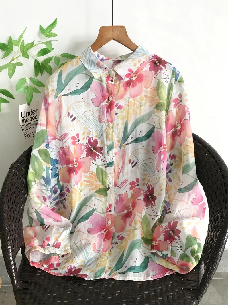 Romantic Watercolor Flower Print Long Sve Women's Cardigan Lightweight Summer Breathable Linen Material Outerwear irt
Romantic Watercolor Flower Print Long Sve Women's Cardigan Lightweight Summer Breathable Linen Material Outerwear irt