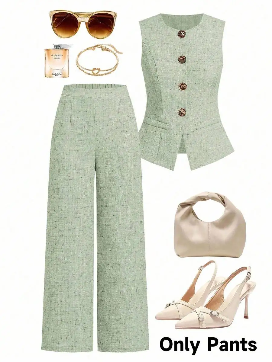 Elegant Summer Office Wide Leg Pants French Style Linen Look Formal Trousers
Elegant Summer Office Wide Leg Pants French Style Linen Look Formal Trousers