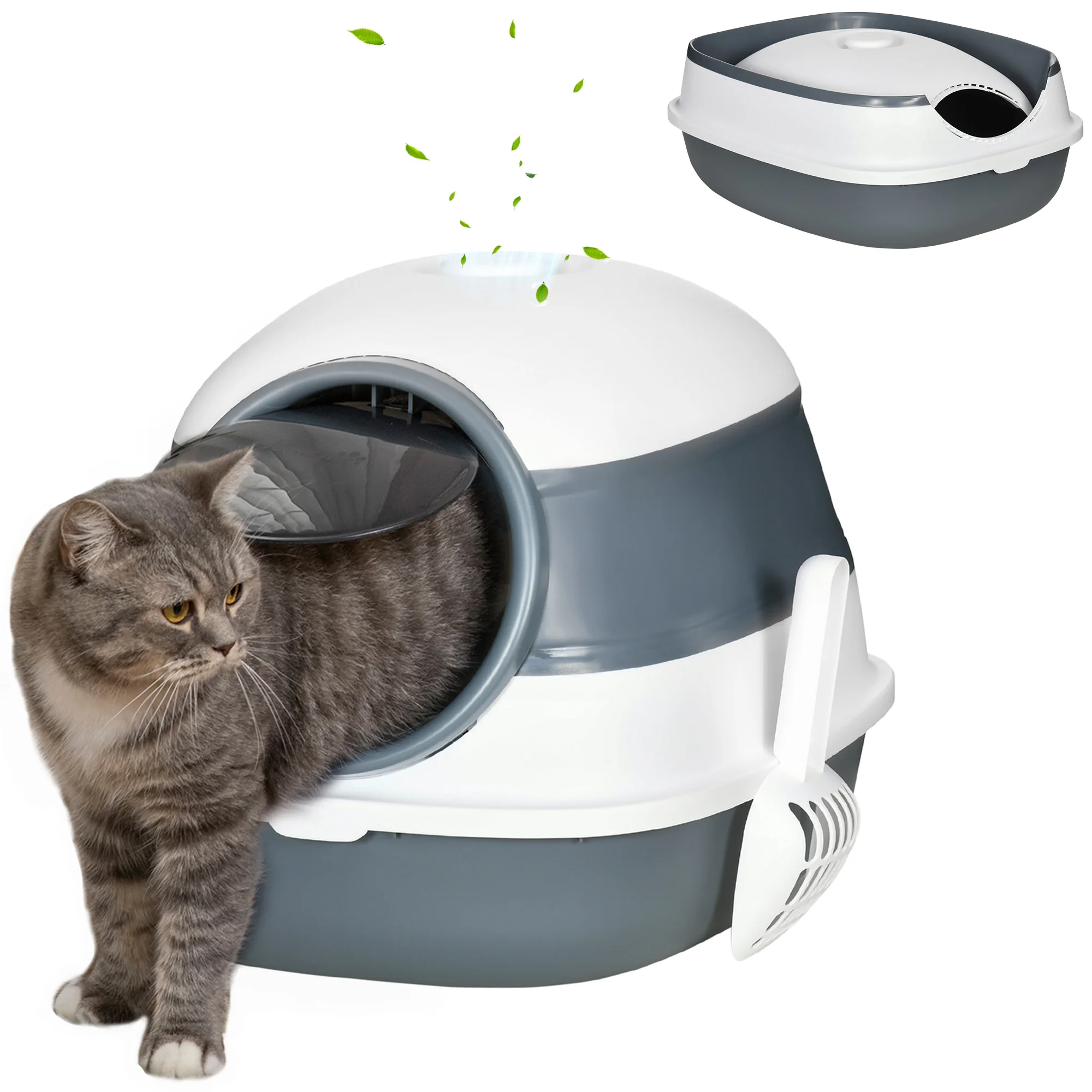 Dome Covered Cat Litter Box with Lid, White and Gray
Dome Covered Cat Litter Box with Lid, White and Gray