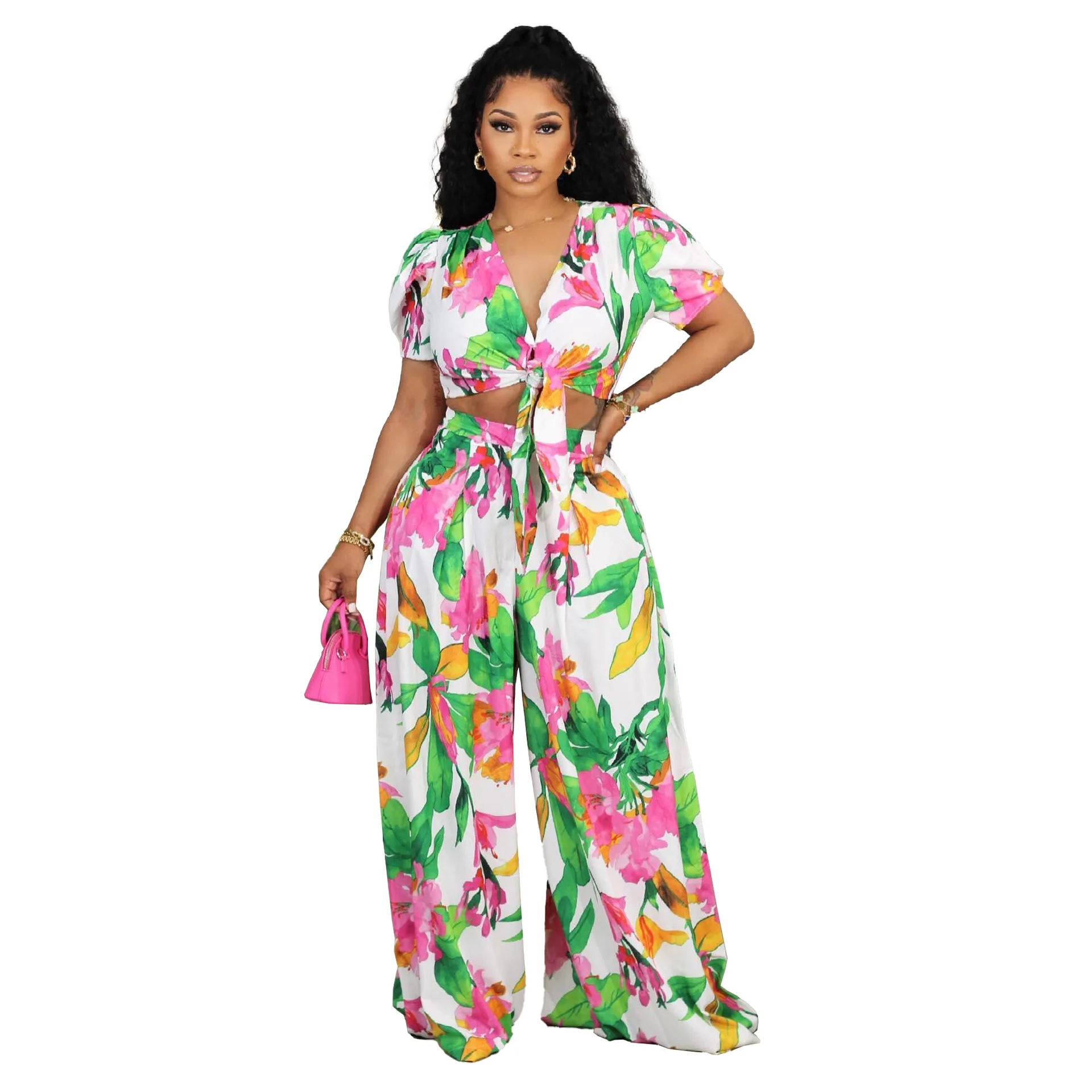African Clothes 2 Piece Set Women Lace Up Crop Tops Wide Leg Pant Suit Summer New Floral Print Streetwear Casual African Outfits
African Clothes 2 Piece Set Women Lace Up Crop Tops Wide Leg Pant Suit Summer New Floral Print Streetwear Casual African Outfits