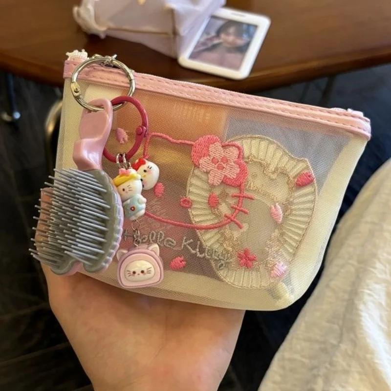 Cute cartoon KT makeup bag for storage commuting, dirt resistant mesh cherry blossom embroidery zipper bag Gifts for Kids
Cute cartoon KT makeup bag for storage commuting, dirt resistant mesh cherry blossom embroidery zipper bag Gifts for Kids