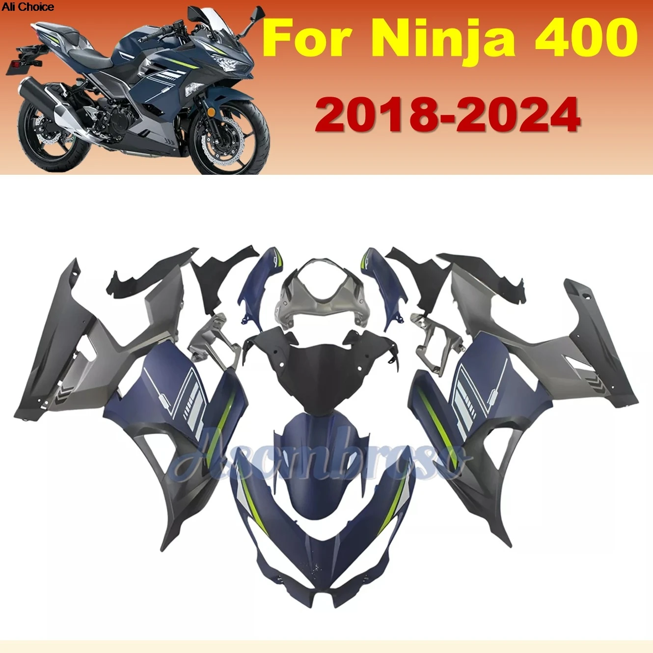 For Kawasaki Ninja 400 2018 2019 2020 2021 2022 2021 2023 2024 EX 400R 18-24 Full Fairing kit
For Kawasaki Ninja 400 2018 2019 2020 2021 2022 2021 2023 2024 EX 400R 18-24 Full Fairing kit