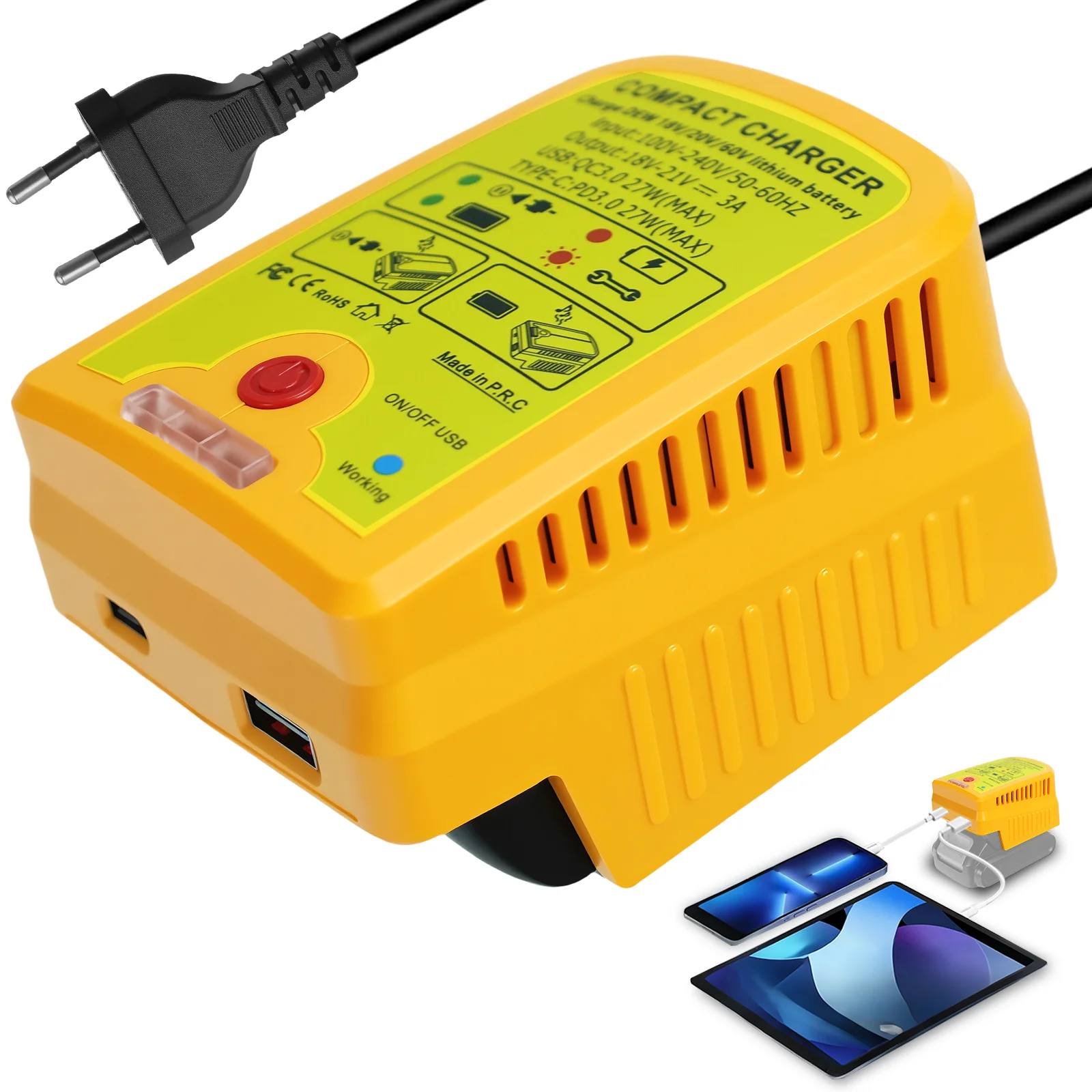 Charger for Dewalt 20V Battery Portable Charger Adapter Power Inverter Converter Fast Charging for Phone Tablet Laptop
Charger for Dewalt 20V Battery Portable Charger Adapter Power Inverter Converter Fast Charging for Phone Tablet Laptop
