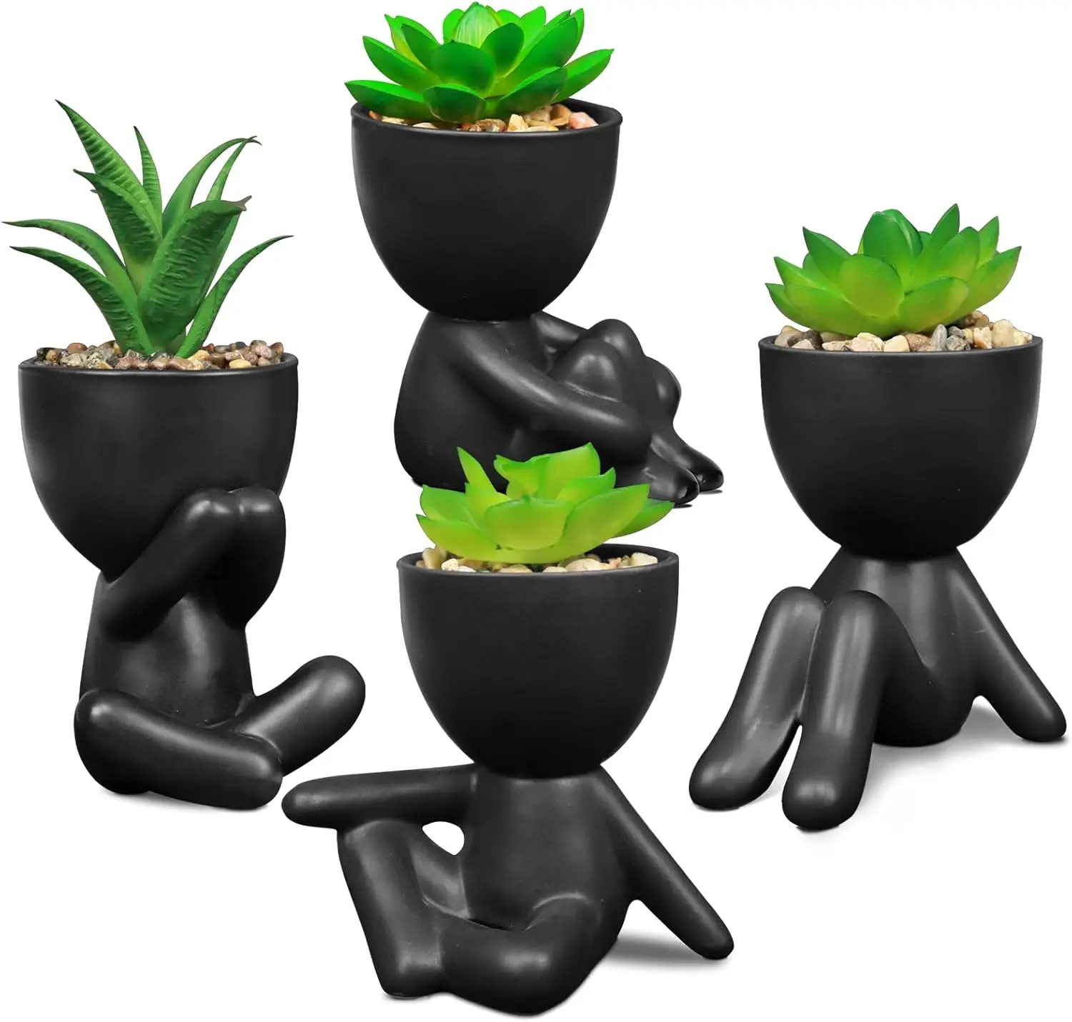 4-Pack Black Fake Succulents in Human-Shaped Pots, Mini Desk Plants for Office or Home Decor (Matte Black)
4-Pack Black Fake Succulents in Human-Shaped Pots, Mini Desk Plants for Office or Home Decor (Matte Black)