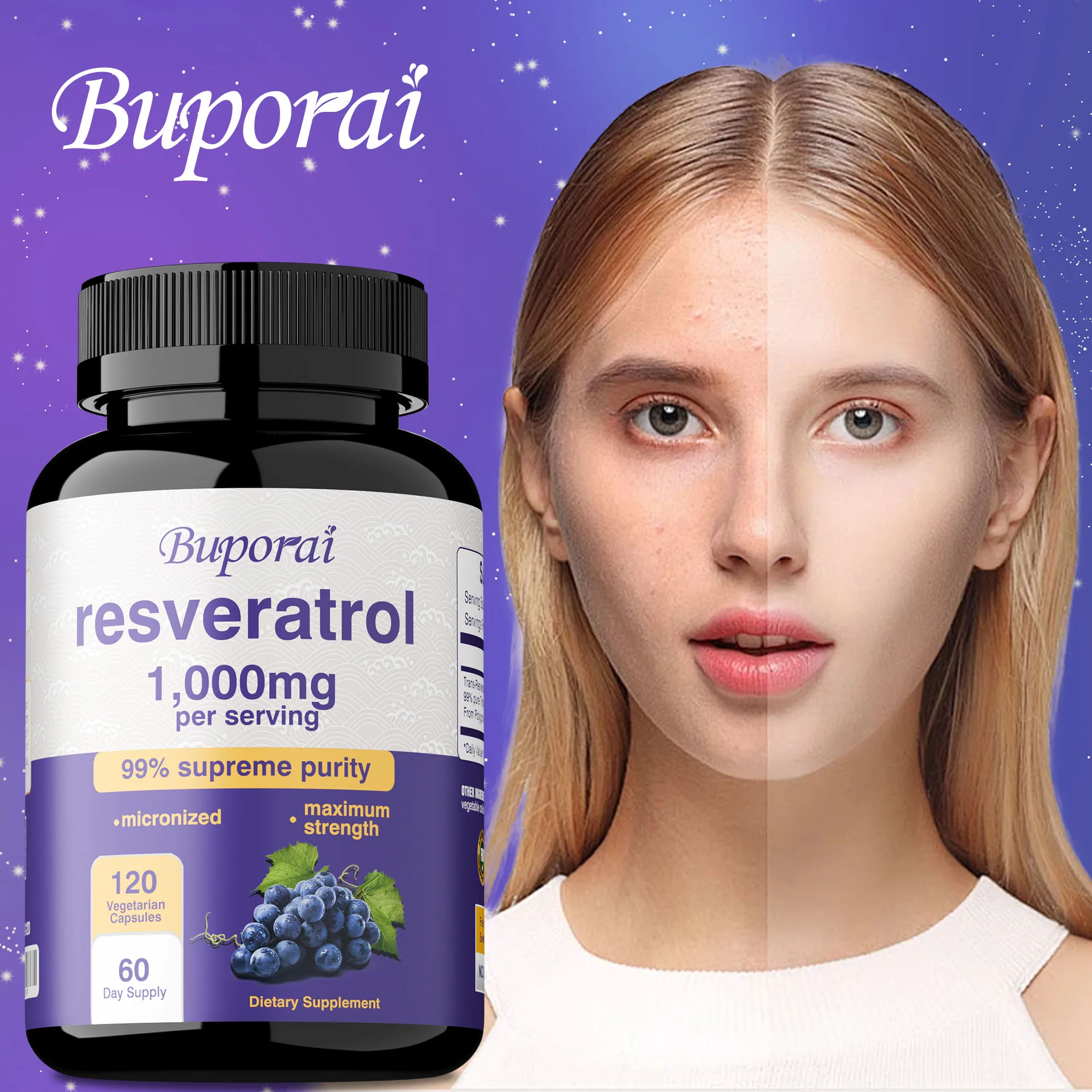Resveratrol Capsules - Anti-aging, Promotes Brain, Heart and Cardiovascular Health, and Overall Wellness,Boosts Immunity,Non-GMO
Resveratrol Capsules - Anti-aging, Promotes Brain, Heart and Cardiovascular Health, and Overall Wellness,Boosts Immunity,Non-GMO