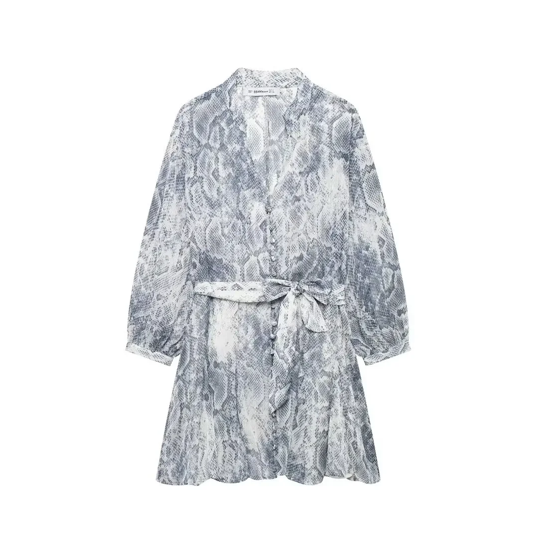 Women's new fashion with belt metal wire decoration animal print stripe mini dress retro long sleeved button up women's dress
Women's new fashion with belt metal wire decoration animal print stripe mini dress retro long sleeved button up women's dress