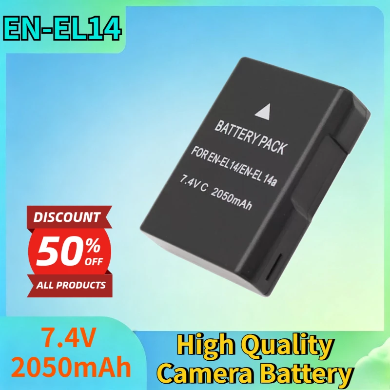EN-EL14 7.4V 2050mAh Lithium-ion Battery for Nikon D3300 D3400 D3500 D5600 D5100 D5300 P7100 P7800 High Quality Camera Battery
EN-EL14 7.4V 2050mAh Lithium-ion Battery for Nikon D3300 D3400 D3500 D5600 D5100 D5300 P7100 P7800 High Quality Camera Battery