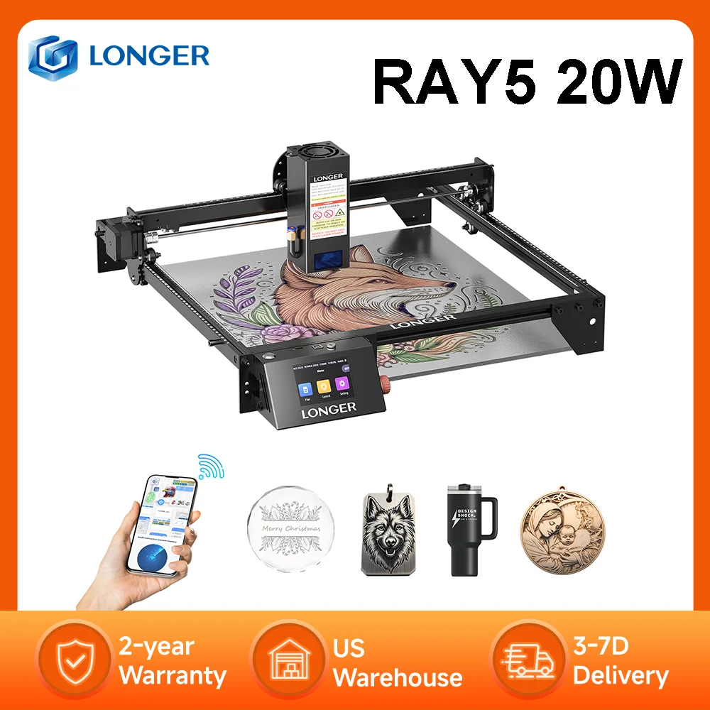 LONGER RAY5 20W Laser Engraver 3.5'' Color Touchscreen 0.08*0.1mm Laser Spot 32-Bit Chipset APP Connection Offline Carving
LONGER RAY5 20W Laser Engraver 3.5'' Color Touchscreen 0.08*0.1mm Laser Spot 32-Bit Chipset APP Connection Offline Carving