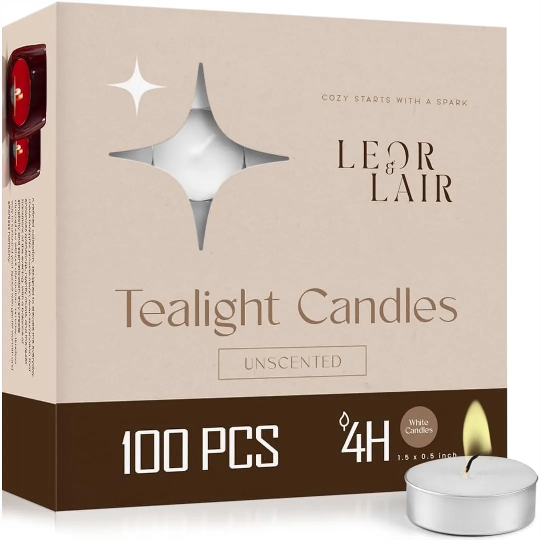 100 Pack Tealight Candles 4 Hour Long Burning Unscented Tea Lights for Emergency Home Decor Power Outages
100 Pack Tealight Candles 4 Hour Long Burning Unscented Tea Lights for Emergency Home Decor Power Outages