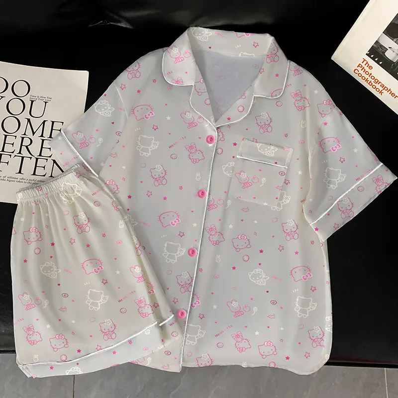 Women Silk Satin Pajamas Set Two-piece HelloKitty Pj Sets Sleepwear Loungewear Button-Down 2 Pieces Pijama Homewear Shorts Set
Women Silk Satin Pajamas Set Two-piece HelloKitty Pj Sets Sleepwear Loungewear Button-Down 2 Pieces Pijama Homewear Shorts Set