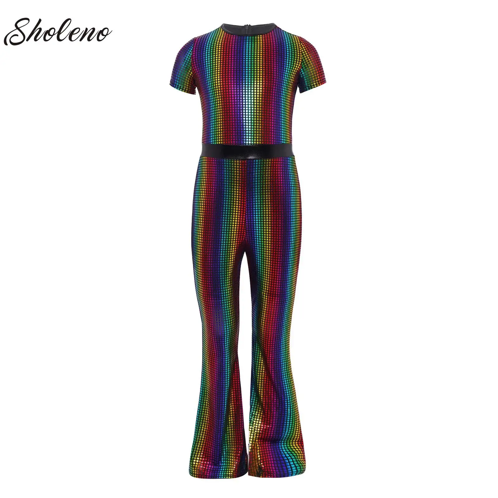 Kids Girls Jazz Hip Hop Modern Dance Performance Costume 70s Hippie Disco Bell-Bottom Shiny Metallic Jumpsuit Full Body Leotard
Kids Girls Jazz Hip Hop Modern Dance Performance Costume 70s Hippie Disco Bell-Bottom Shiny Metallic Jumpsuit Full Body Leotard