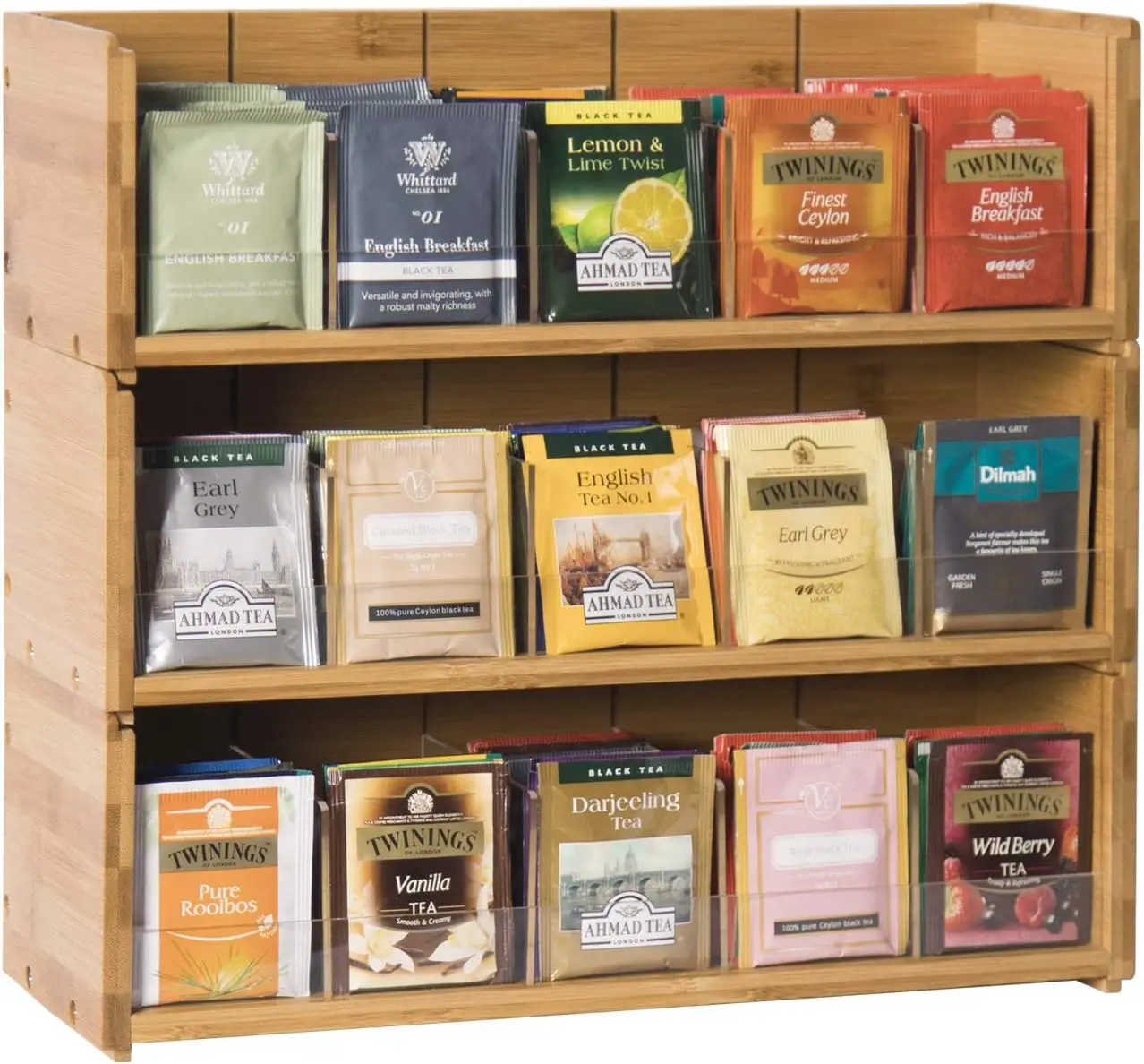 Bamboo Tea Bag Organizer Storage Box, 3 Tier Stackable Natural Wood Tea Chest with Acrylic for Office Kitchen Counter
Bamboo Tea Bag Organizer Storage Box, 3 Tier Stackable Natural Wood Tea Chest with Acrylic for Office Kitchen Counter