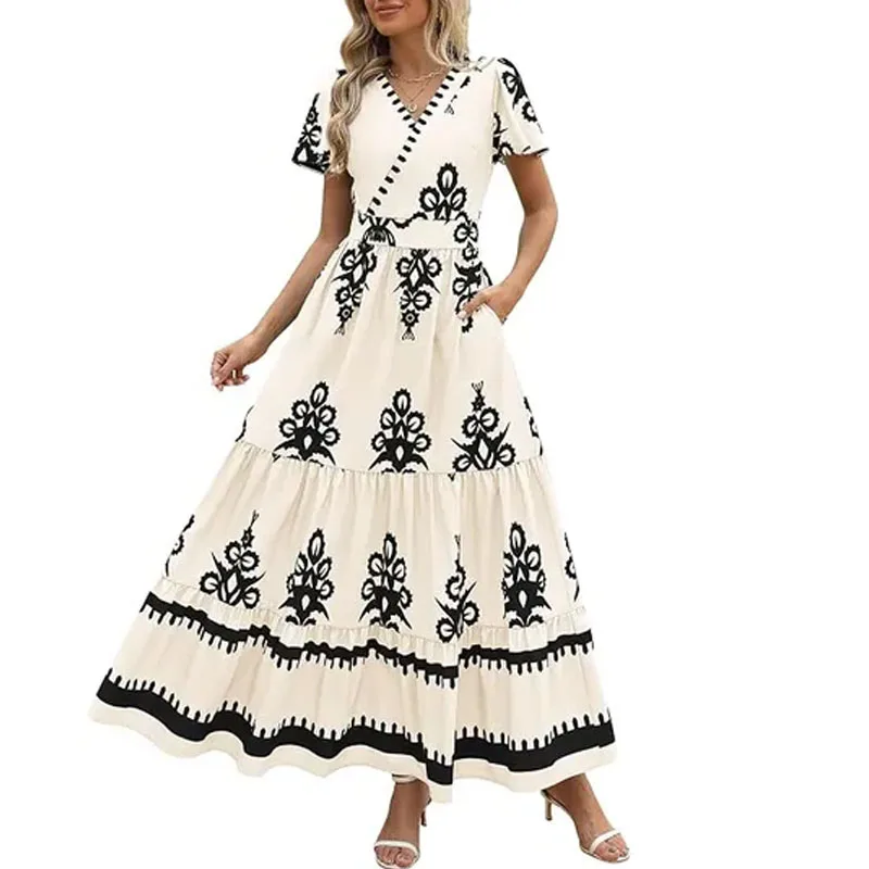 Dresses for Women Elegant Fashion Summer Short Sleeve V-Neck Women Dress Print A-LINE Dress Women Vestidos De Verano Mujer Q4516
Dresses for Women Elegant Fashion Summer Short Sleeve V-Neck Women Dress Print A-LINE Dress Women Vestidos De Verano Mujer Q4516