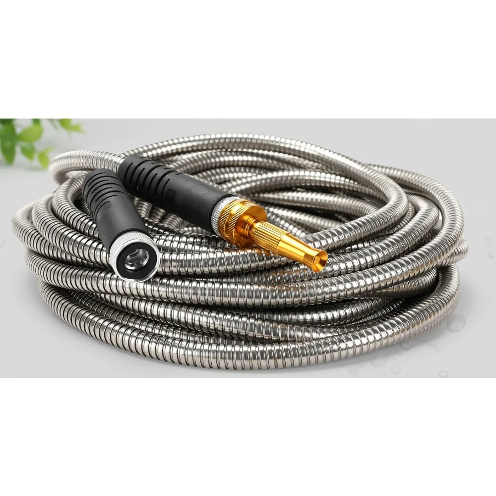 5/8" x 50ft Stainless Steel Garden Hose - Kink-Free Lightweight with Metal Nozzle - Durable Flexible for Home Gardening
5/8" x 50ft Stainless Steel Garden Hose - Kink-Free Lightweight with Metal Nozzle - Durable Flexible for Home Gardening