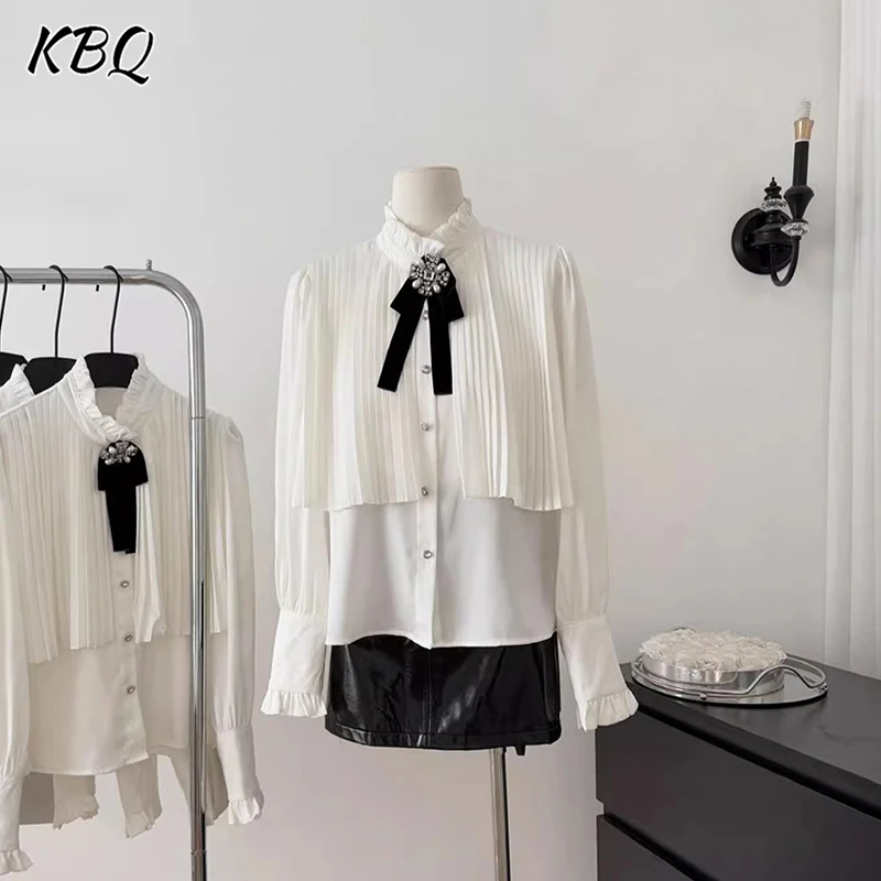 KBQ Hit Color Loose Spliced Folds Casual T Shirts for Omen Stand Collar Long Sleeve Patchwork Button Blouse Female Fashion New 
KBQ Hit Color Loose Spliced Folds Casual T Shirts for Omen Stand Collar Long Sleeve Patchwork Button Blouse Female Fashion New