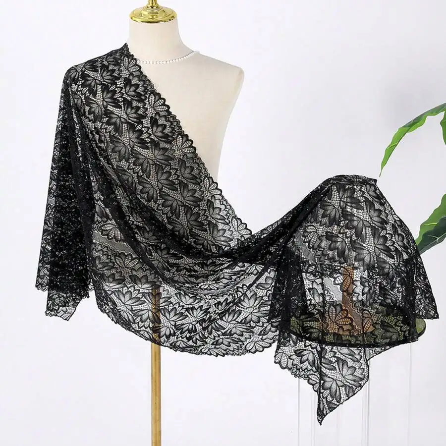Black Floral Lace Shawl With Rhinestones For Wedding Evening Party
Black Floral Lace Shawl With Rhinestones For Wedding Evening Party