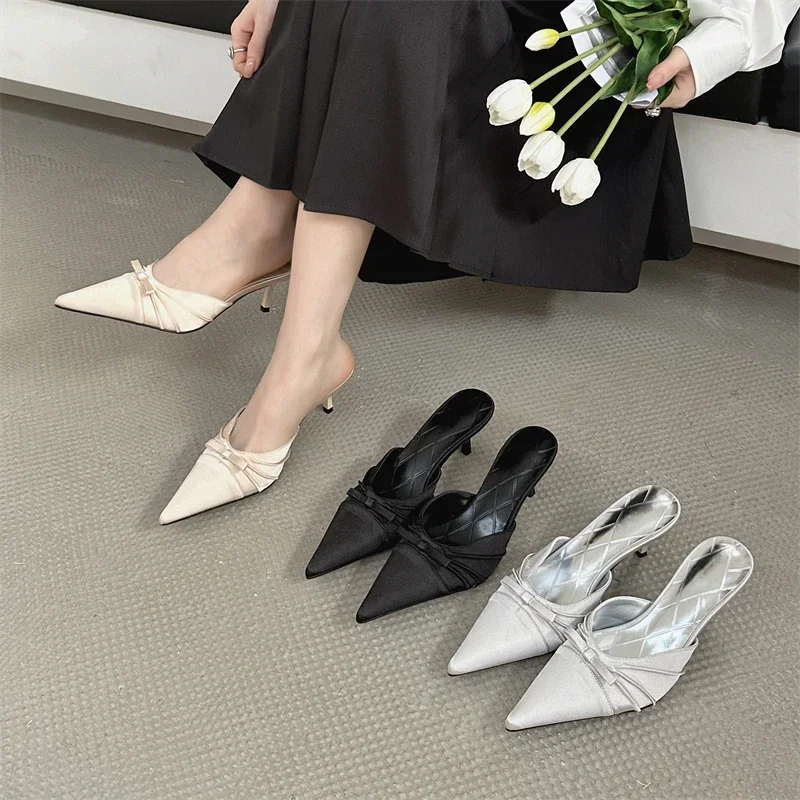 Spring Summer High Quality Butterfly-knot Pointed Toe Mules Women Slippers Fashion Thin Heels Party Dress Shoes
Spring Summer High Quality Butterfly-knot Pointed Toe Mules Women Slippers Fashion Thin Heels Party Dress Shoes