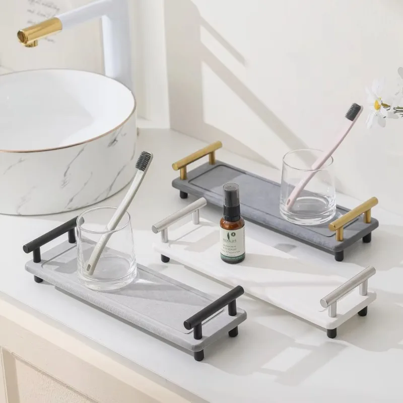 Absorbent Diatomite Bathroom Kitchen Counter Storage Sink Ball Jar Quick Drying Stone Diatomite Tray with Handle
Absorbent Diatomite Bathroom Kitchen Counter Storage Sink Ball Jar Quick Drying Stone Diatomite Tray with Handle