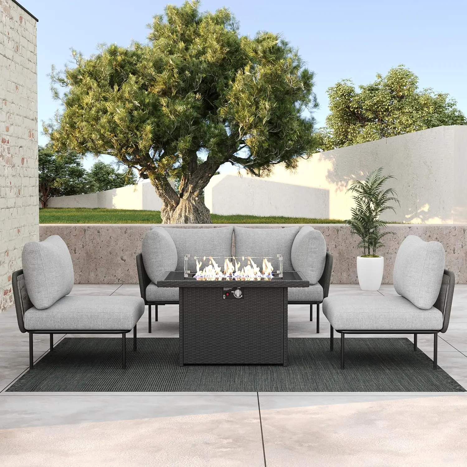 5 Pieces Aluminum Patio Furniture Set, Modern Modular Sectional Sofa with Fire Pit Table and Upgrade Thickness, Customized
5 Pieces Aluminum Patio Furniture Set, Modern Modular Sectional Sofa with Fire Pit Table and Upgrade Thickness, Customized