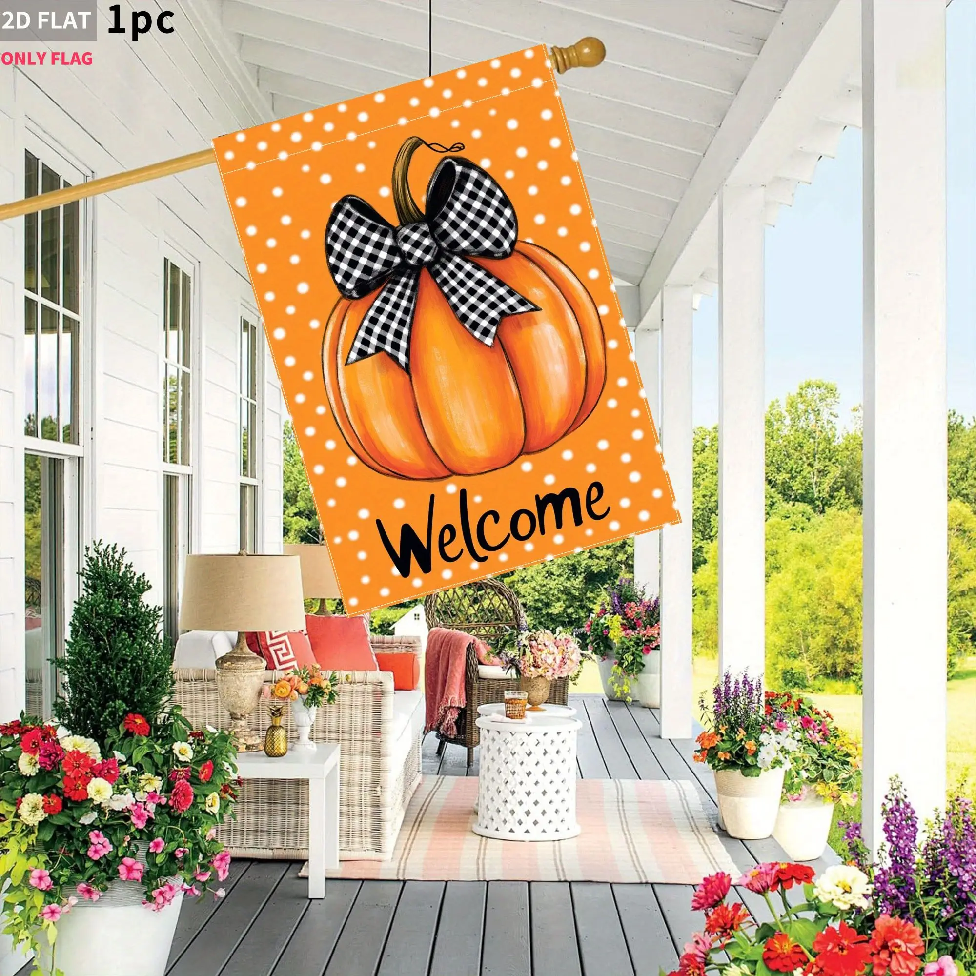 2D FLAT 1pc Double-Sided garden flag Orange Pumpkin With Black And White Bow 28x40 Inch Polyester fabric, Perfect for Patio, Gar
2D FLAT 1pc Double-Sided garden flag Orange Pumpkin With Black And White Bow 28x40 Inch Polyester fabric, Perfect for Patio, Gar
