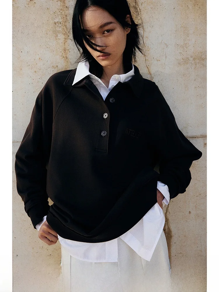 Loose Fit Long Sleeve Cotton Sweatshirt with Collar And Buttons Women's Spring Fashion H&M 100% Cotton Comfortable Top
Loose Fit Long Sleeve Cotton Sweatshirt with Collar And Buttons Women's Spring Fashion H&M 100% Cotton Comfortable Top