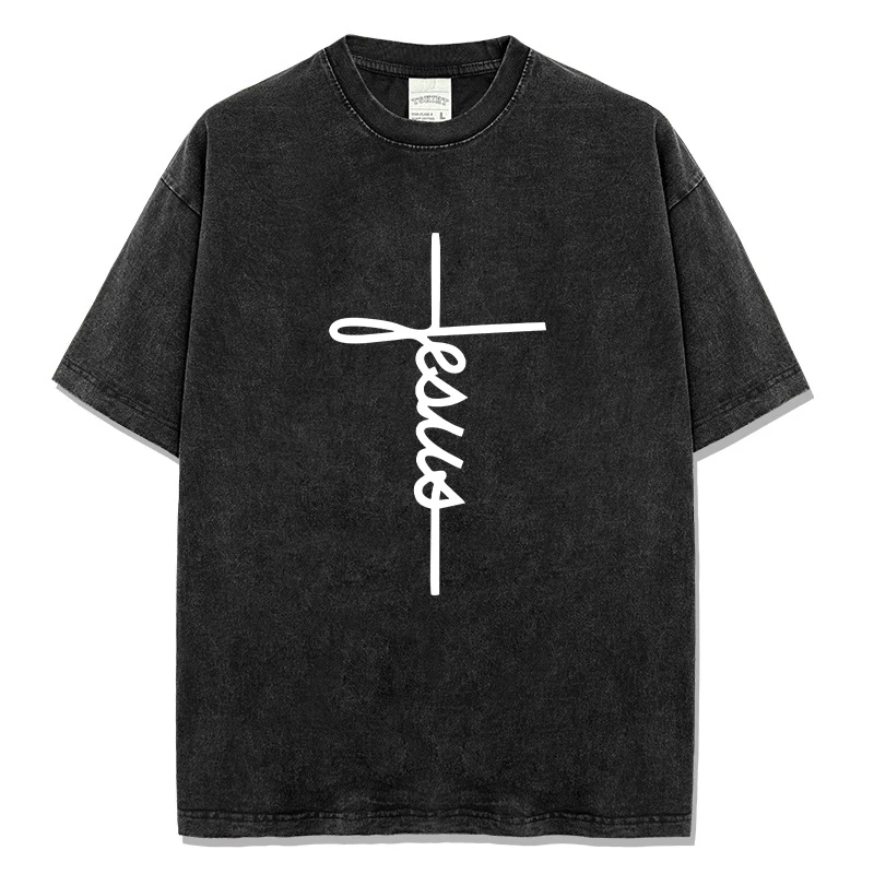 Jesus Cross Print Men's Luxury T-shirt Retro Vintage Washed Color Man Designer High Quality Tees High Street Casual T Shirt
Jesus Cross Print Men's Luxury T-shirt Retro Vintage Washed Color Man Designer High Quality Tees High Street Casual T Shirt