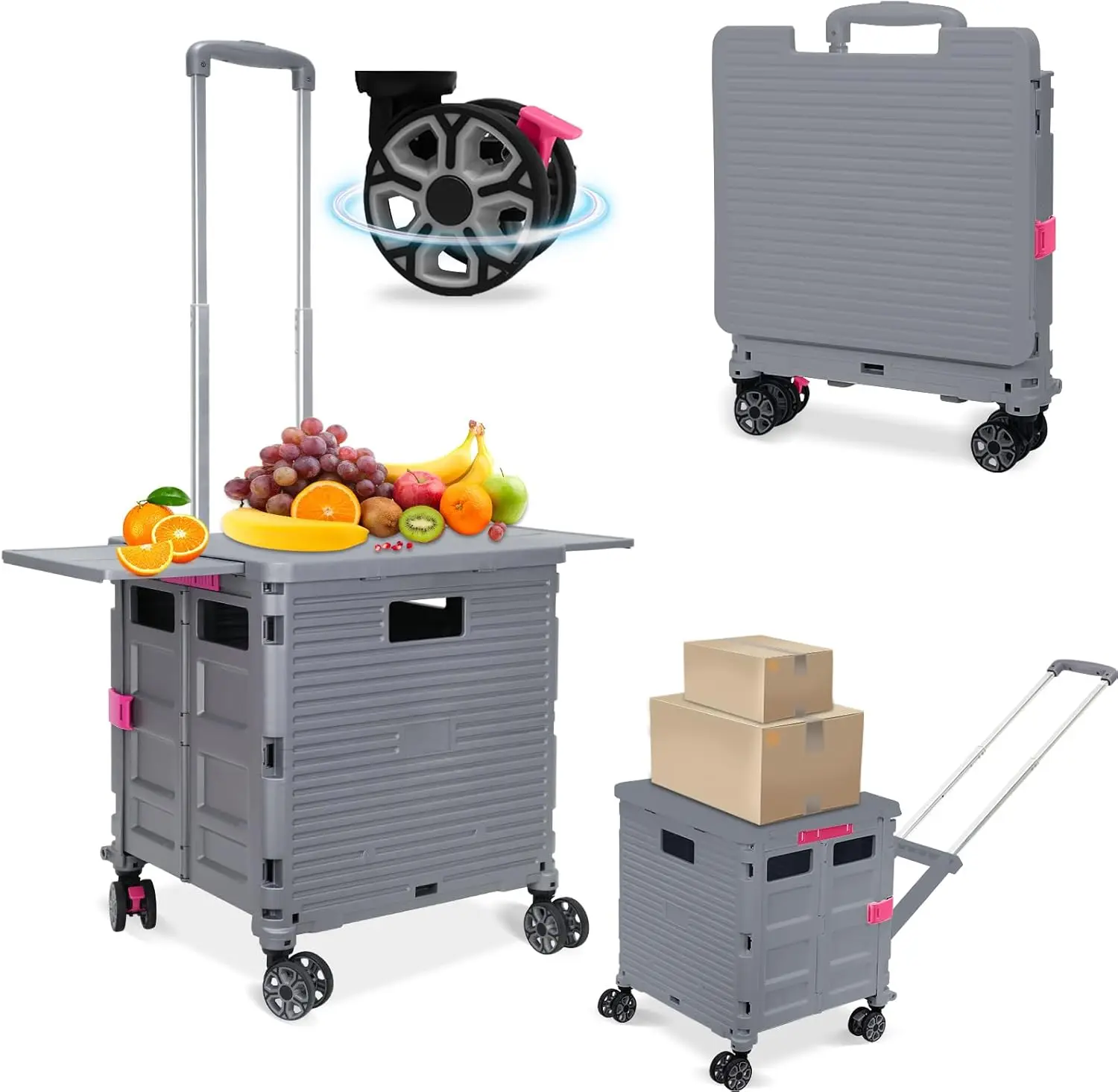 Folding Utility Cart with Adjustable Handle and Magnetic Lid, 55L Rolling Crate for Grocery Travel Office
Folding Utility Cart with Adjustable Handle and Magnetic Lid, 55L Rolling Crate for Grocery Travel Office