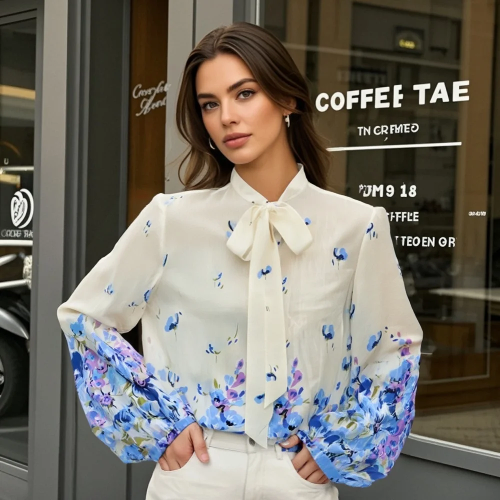 2025 New Women's Long Sleeve Blouse with Stand Collar Bow - tie Detail Gradient Floral Print and Puff Sleeves for Daily Wear
2025 New Women's Long Sleeve Blouse with Stand Collar Bow - tie Detail Gradient Floral Print and Puff Sleeves for Daily Wear