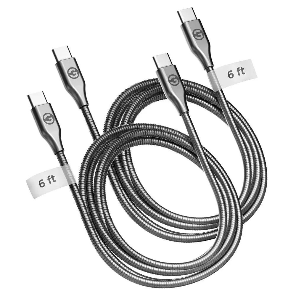 6ft Braided Metal USB-C to USB-C Charging Cables - 2 Pack Durable Type-C Cords (Gunmetal)
6ft Braided Metal USB-C to USB-C Charging Cables - 2 Pack Durable Type-C Cords (Gunmetal)