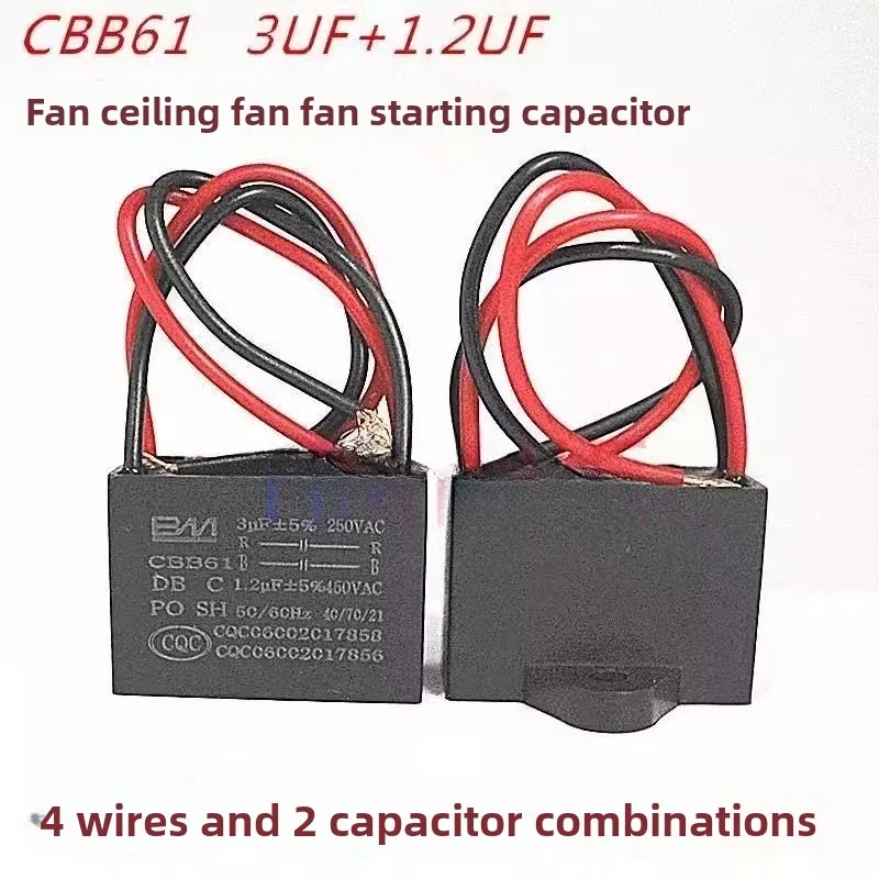 Electric fan Hongyun fan start CBB61 3UF + 1.2UF 250V 400V 4 wires double 2 capacitor
Electric fan Hongyun fan start CBB61 3UF + 1.2UF 250V 400V 4 wires double 2 capacitor