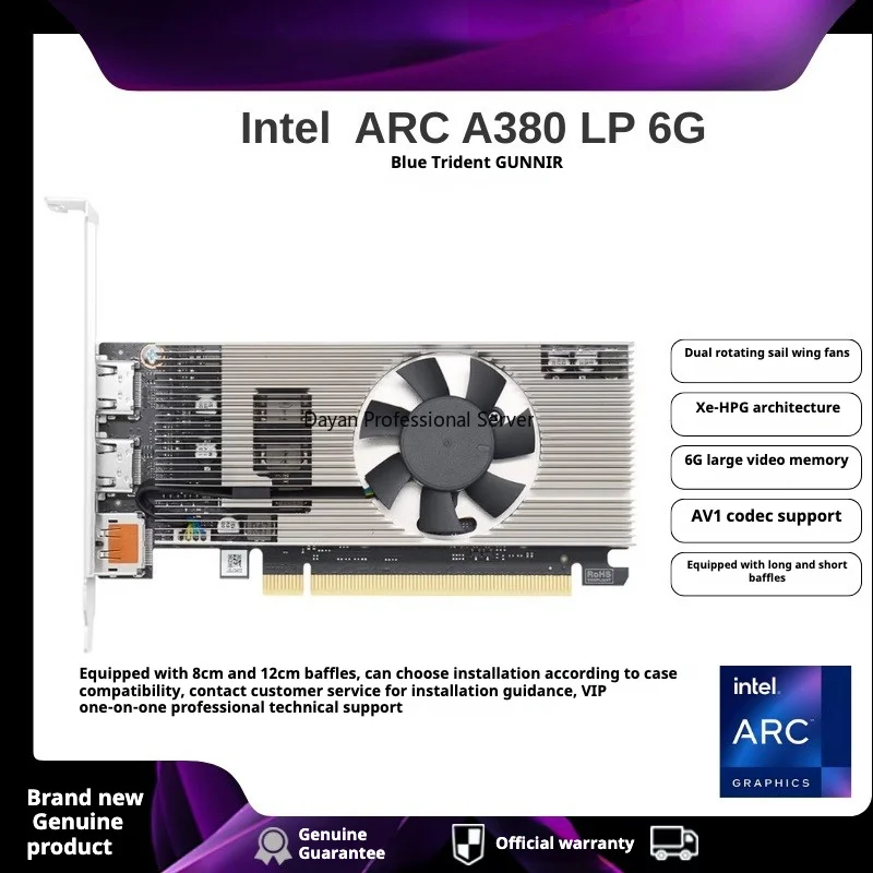 New Original GPU For Intel Arc A380 LP 6G Graphics Card 96Bit GDDR6 A380 6GB with 2 cable