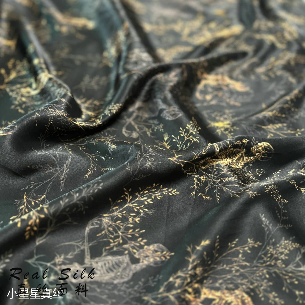 Black Background Golden Leaves Silk Cotton Satin Fabric Glossy Cotton Pendant Soft Skin-Friendly Cheongsam Cloth
Black Background Golden Leaves Silk Cotton Satin Fabric Glossy Cotton Pendant Soft Skin-Friendly Cheongsam Cloth