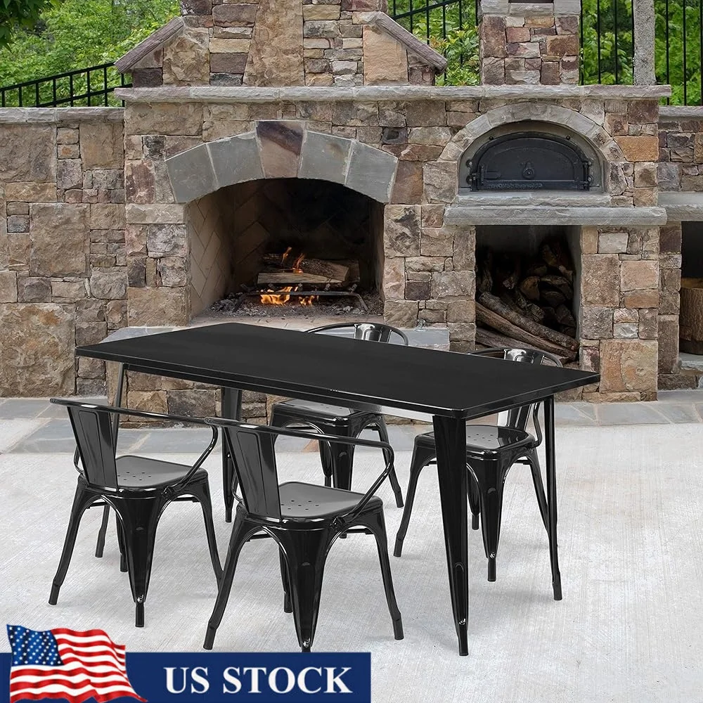 Commercial Grade Indoor Outdoor Table Set with 4 Arm Chairs Black Metal Dining Furniture Rectangular Design Home and Business
Commercial Grade Indoor Outdoor Table Set with 4 Arm Chairs Black Metal Dining Furniture Rectangular Design Home and Business