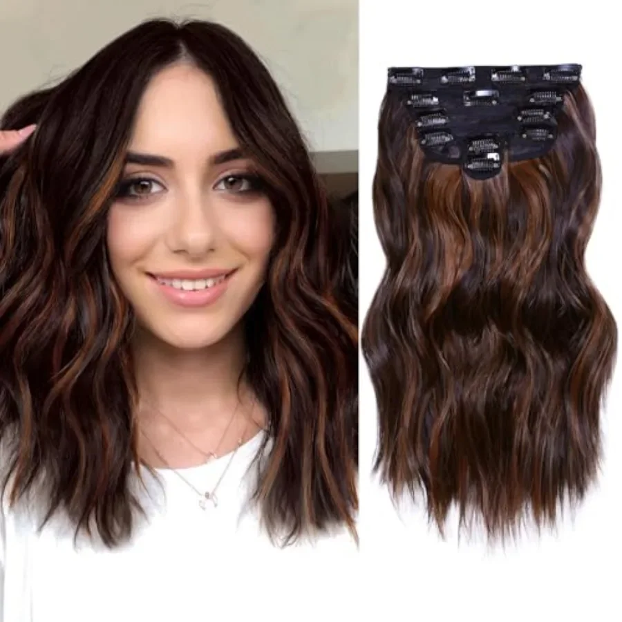 Clip in Hair Extensions for Women 14 Inch Short Wavy Curly Auburn Mix Chestnut Hairpieces Full Head Synthetic Hair Hairpieces 6
Clip in Hair Extensions for Women 14 Inch Short Wavy Curly Auburn Mix Chestnut Hairpieces Full Head Synthetic Hair Hairpieces 6