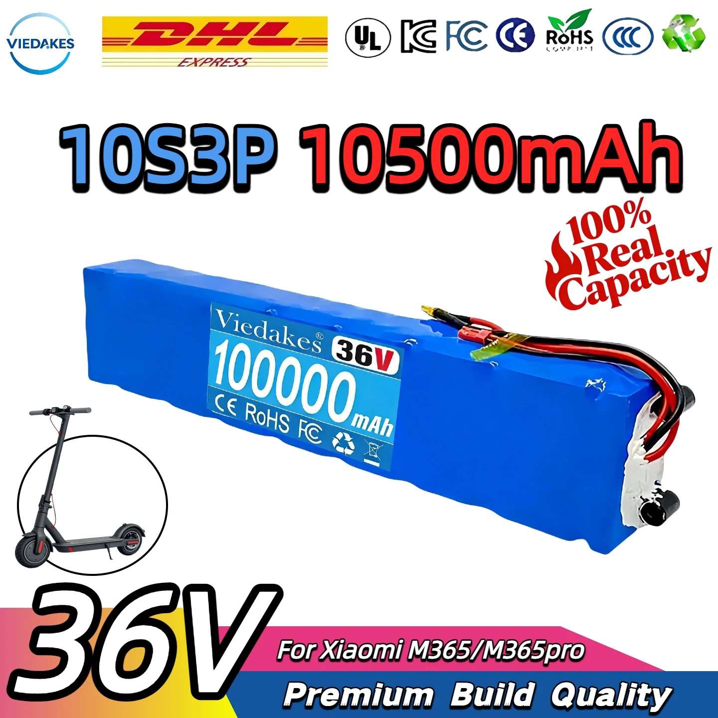 10S3P 36V 10.5Ah Rechargeable 18650 Lithium Battery Pack 500W Power Modified Electric Scooter with BMS XT60 JST+charger
10S3P 36V 10.5Ah Rechargeable 18650 Lithium Battery Pack 500W Power Modified Electric Scooter with BMS XT60 JST+charger
